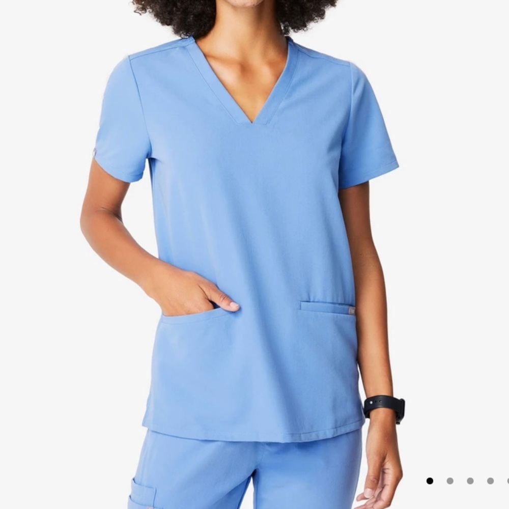 FIGS Ceil Blue Casma Three-Pocket Scrub Top